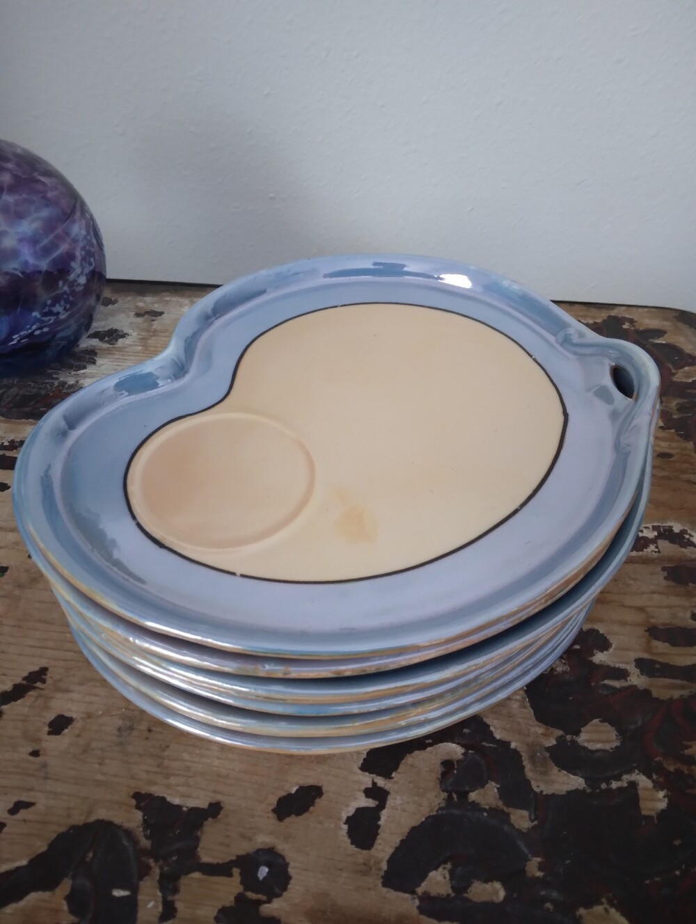 Vintage Mid-Century Elite Japan Lusterware Porcelain Luncheon Plates Set Of 8